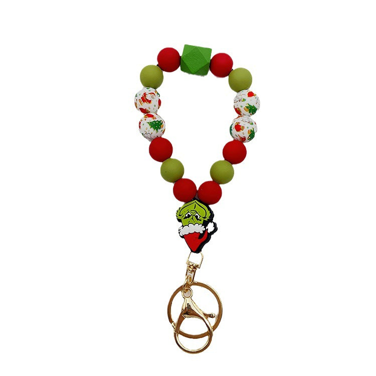 Wholesale Silicone Pumpkin Cow Ghost Dog Paw Wooden Bead Bracelet Keychain
